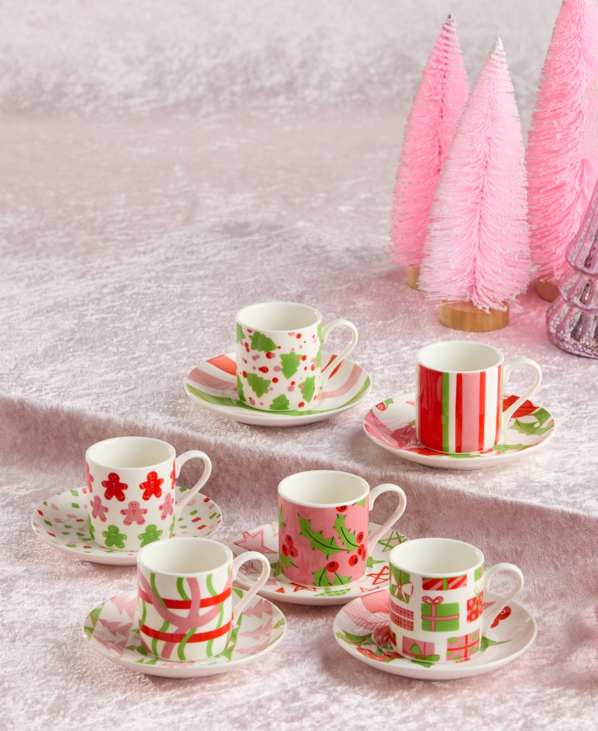 Certified International Scarlet Ribbon Espresso Cup Saucer, Service for 6