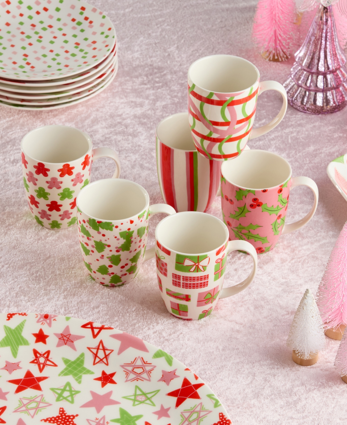 Certified International Scarlet Ribbon Mugs, Set of 6