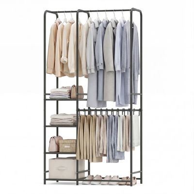 Portable Closet with Pants Hangers 2 Hanging Rods and 4 Storage Shelves Freestanding Wardrobe Rack