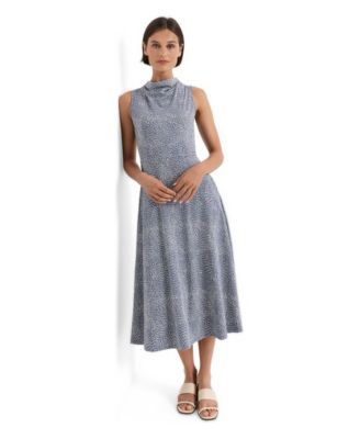 Women's Fit and Flare Cowl Neck Sleeveless Midi Dress