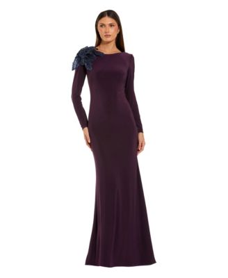 Women's Floral Beaded Applique Column Gown