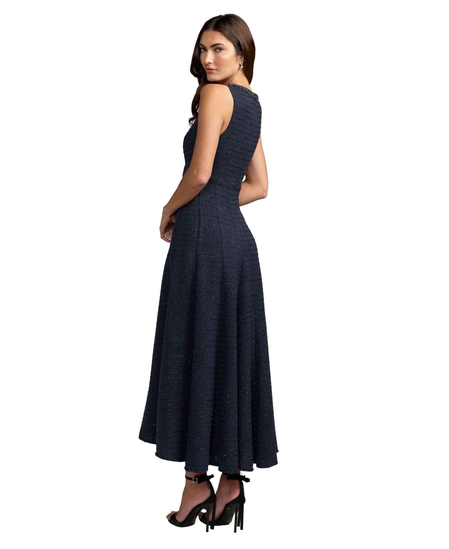 Women's Boat-Neck Boucl&eacute; A-Line Midi Dress