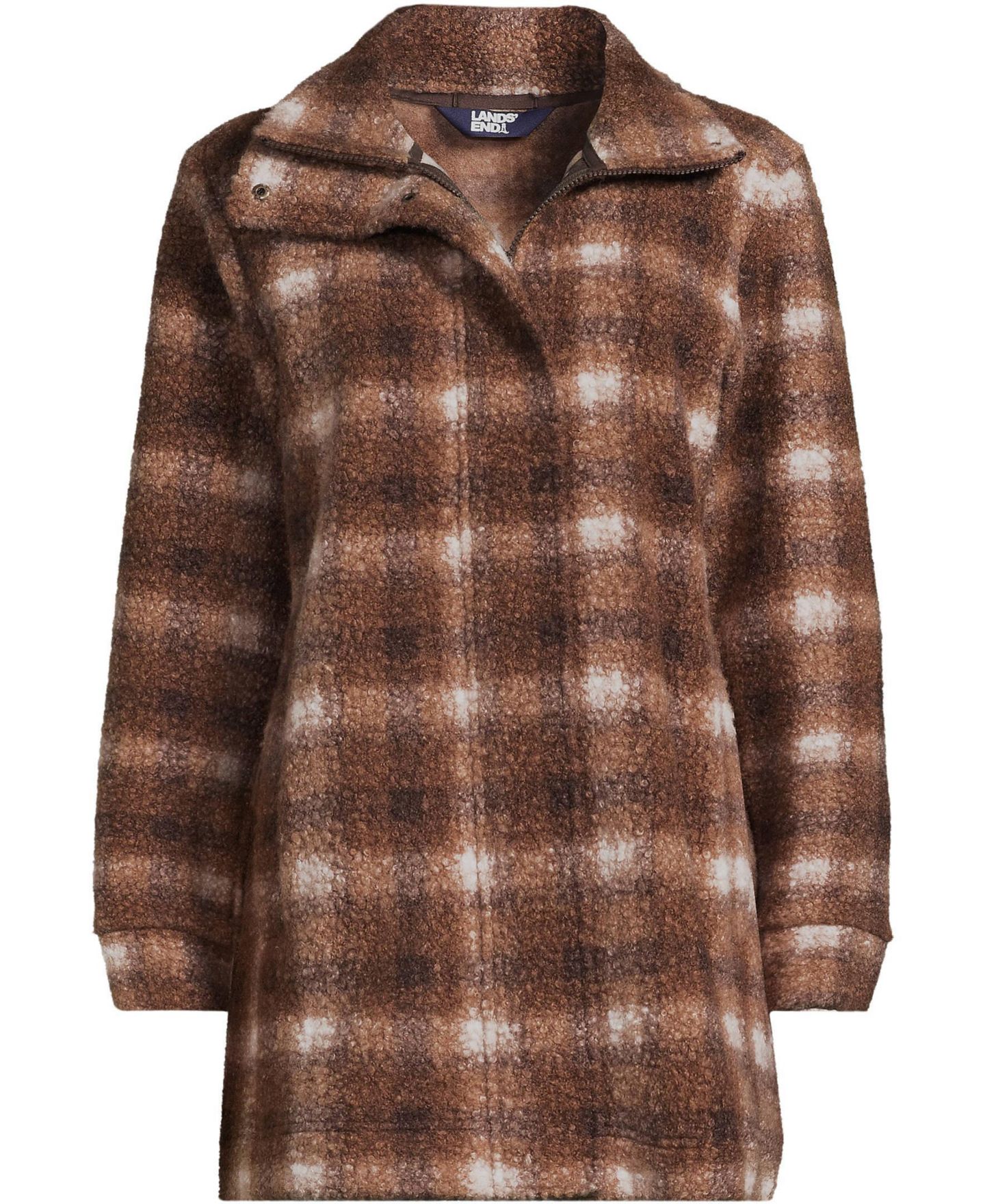 Женское пальто Lands' End Plus Size Plaid Boucle Fleece, цвет: Кофейный клетчатый — фото 3