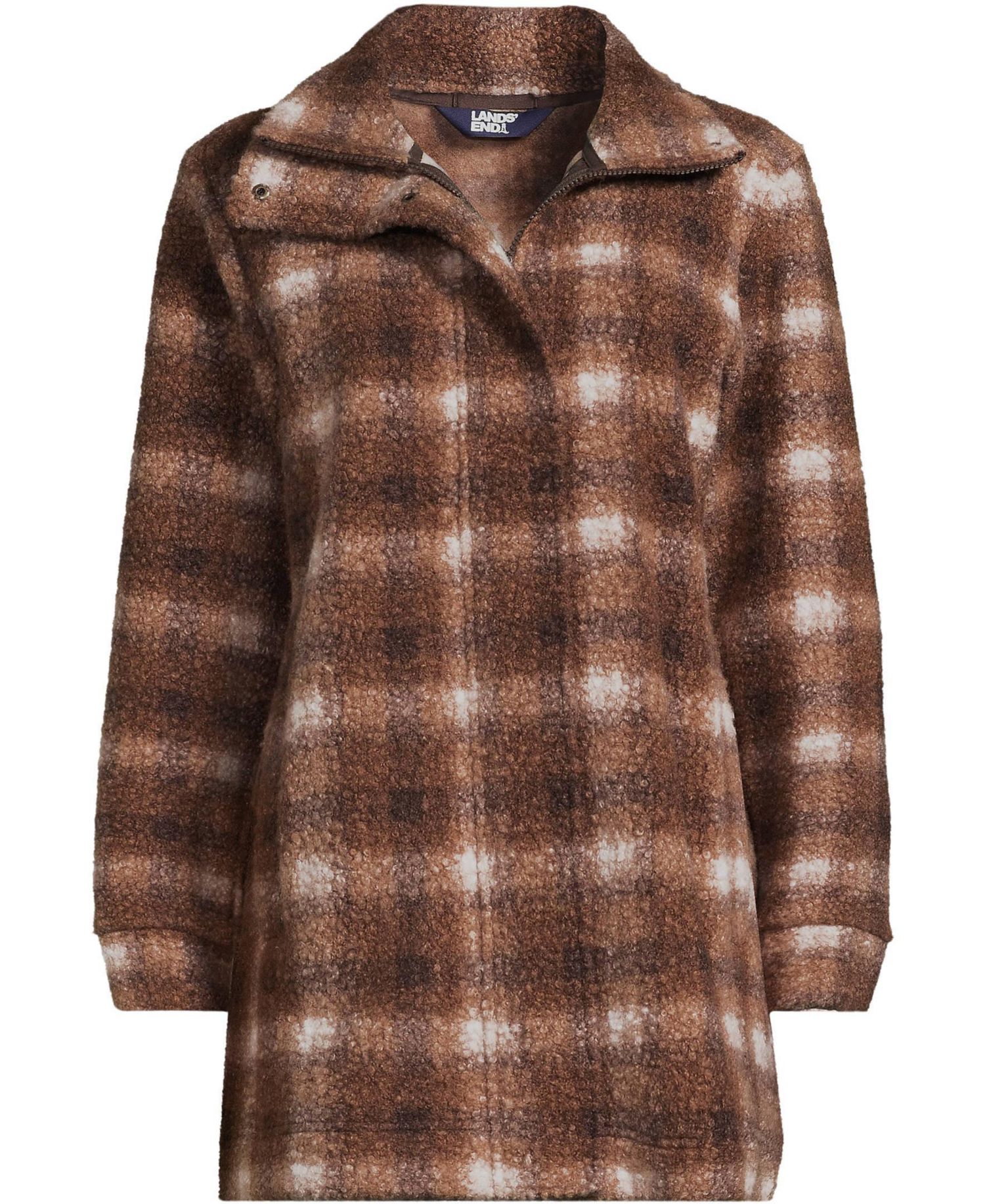 Plus Size Plaid Boucle Fleece Coat
