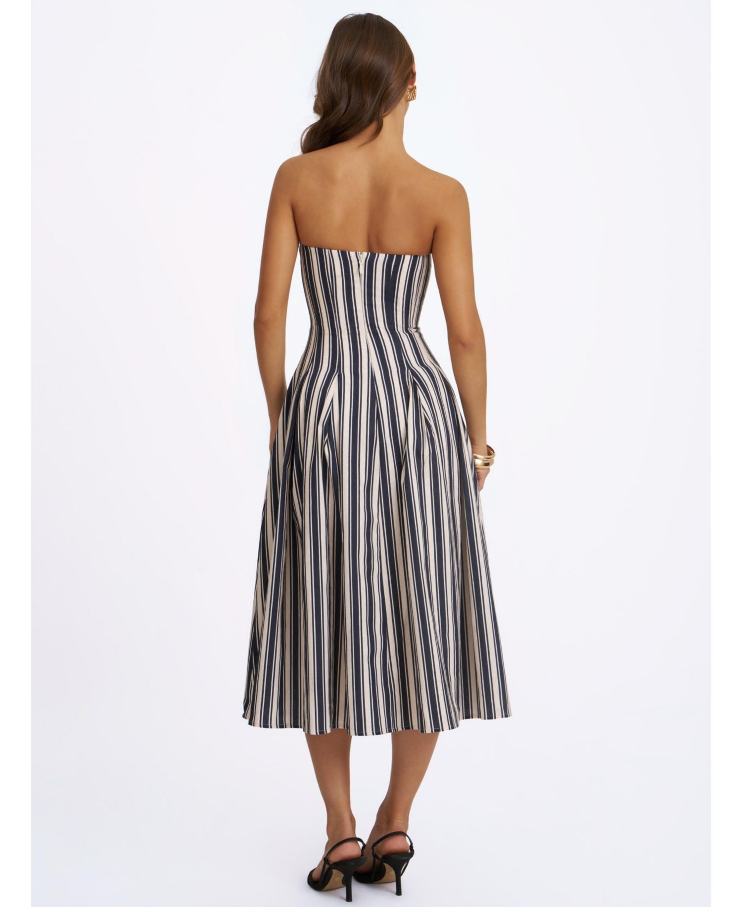 Women's Wyanne Linen-Blend Striped Strapless Midi Dress