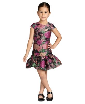Little Girls Floral Brocade Fit and Flare Dress