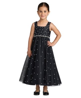 Little Girls Pearl Embellished Tulle Maxi Dress