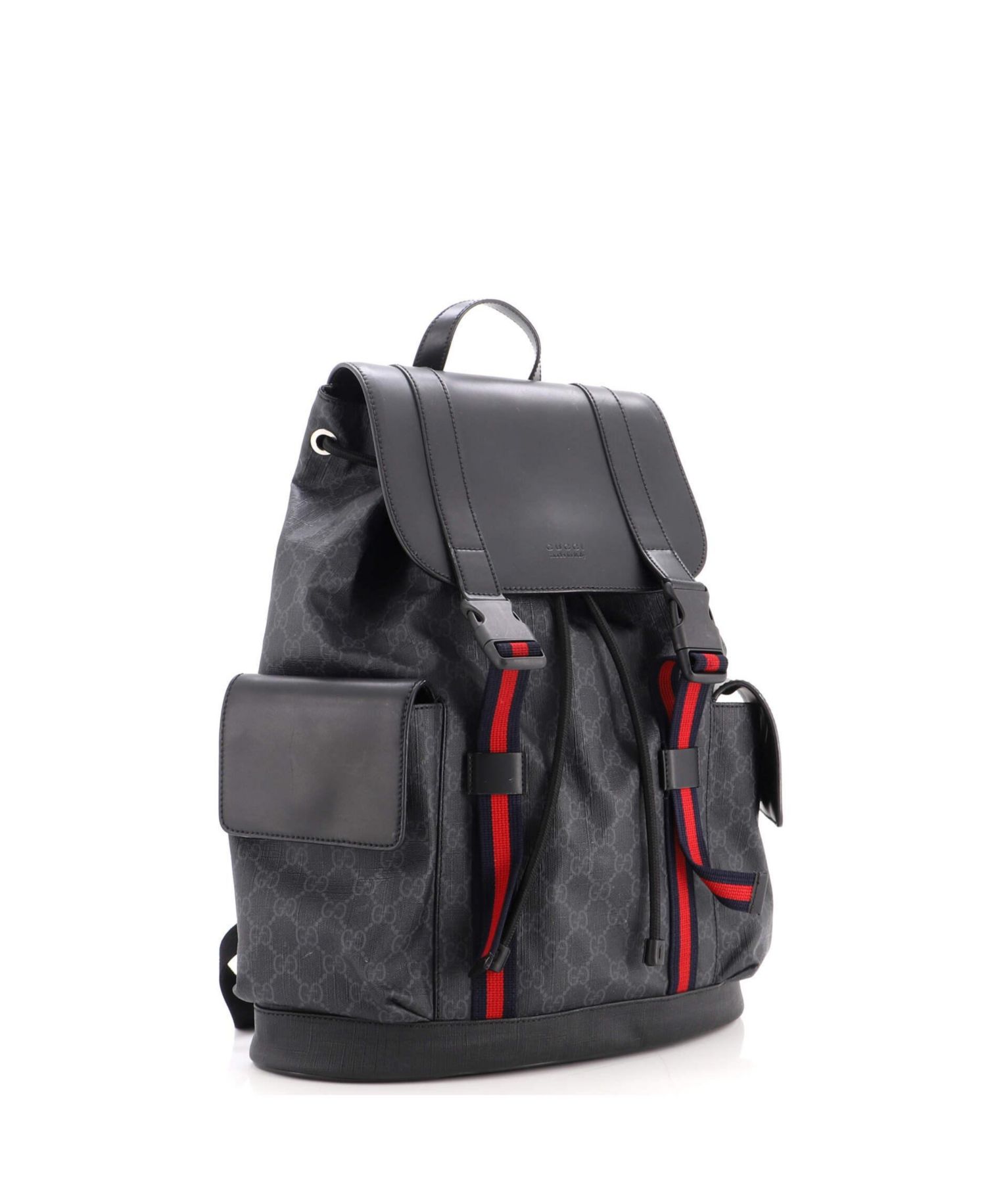 Large Double Pocket Buckle Backpack GG Coated Canvas