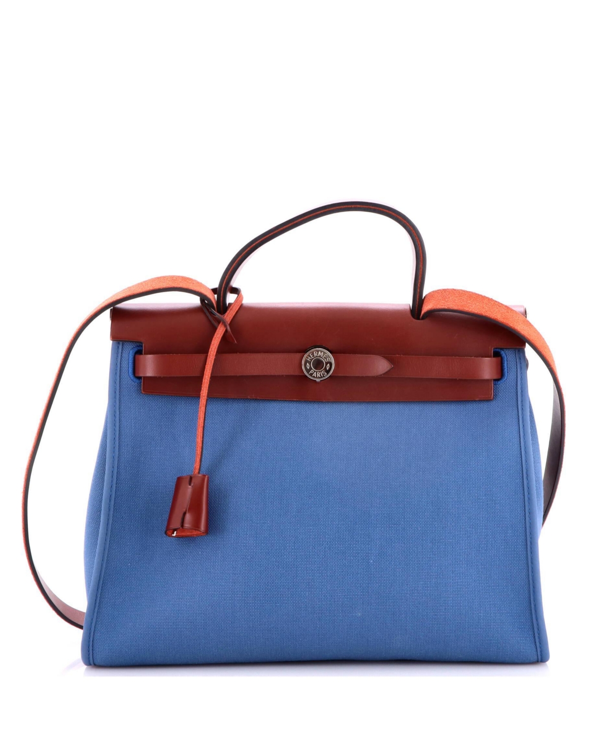 Pre-Owned Hermes 31 Herbag Zip Leather and Toile - Blue