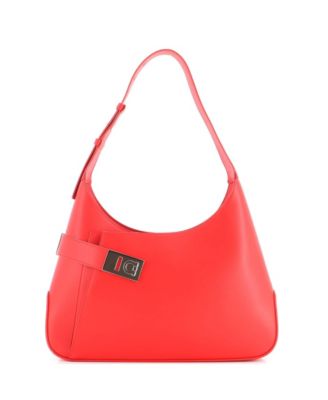 Large Gancini Buckle Asymmetric Shoulder Bag Leather