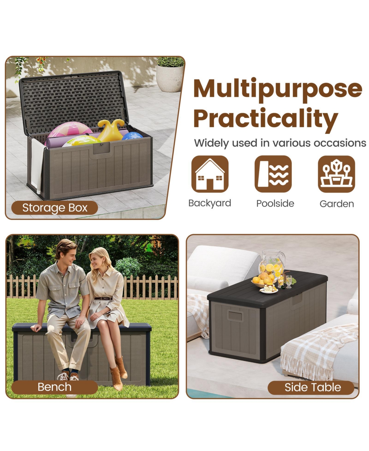 Slickblue 100-Gallon Outdoor Storage Box with Lockable Lid for Patio and Deck