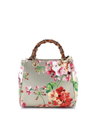 Mini Bamboo Shopper Tote Blooms Print Leather