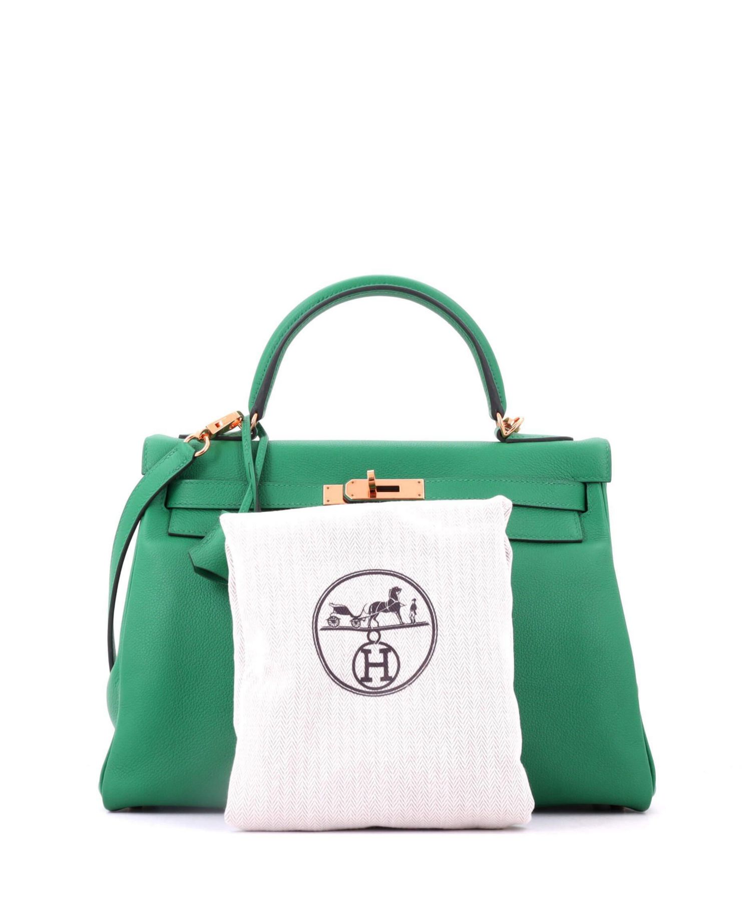 Pre-Owned Hermes Kelly 32 Handbag Green Evercolor with Gold Hardware