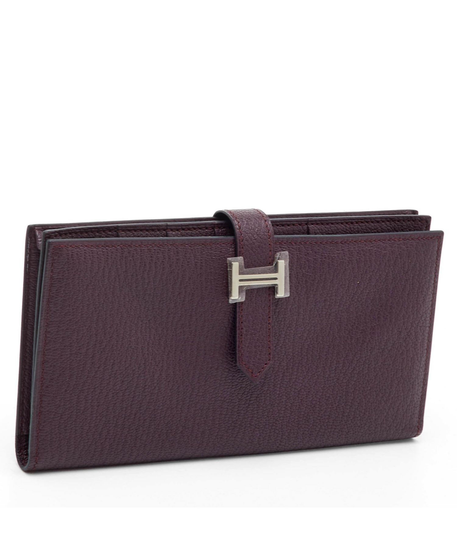 Pre-Owned HERMES Women's Raisin Epsom Leather Palladium Finish Bearn Wallet