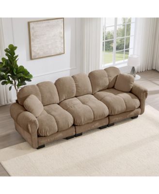 Chenille Cloud 3-Seater Sofa Exquisite Pillows and Quilted Back Cushions Soft Padded Armrests