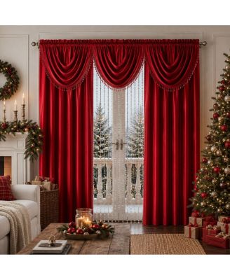 6 Piece Maison Estate Semi Sheer Collection Window Curtains and Beaded Valance Set
