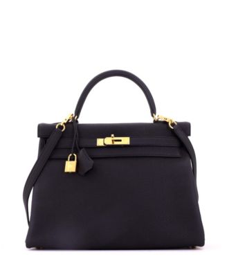 Pre-Owned Hermes Kelly 32 Handbag Black Togo with Gold Hardware