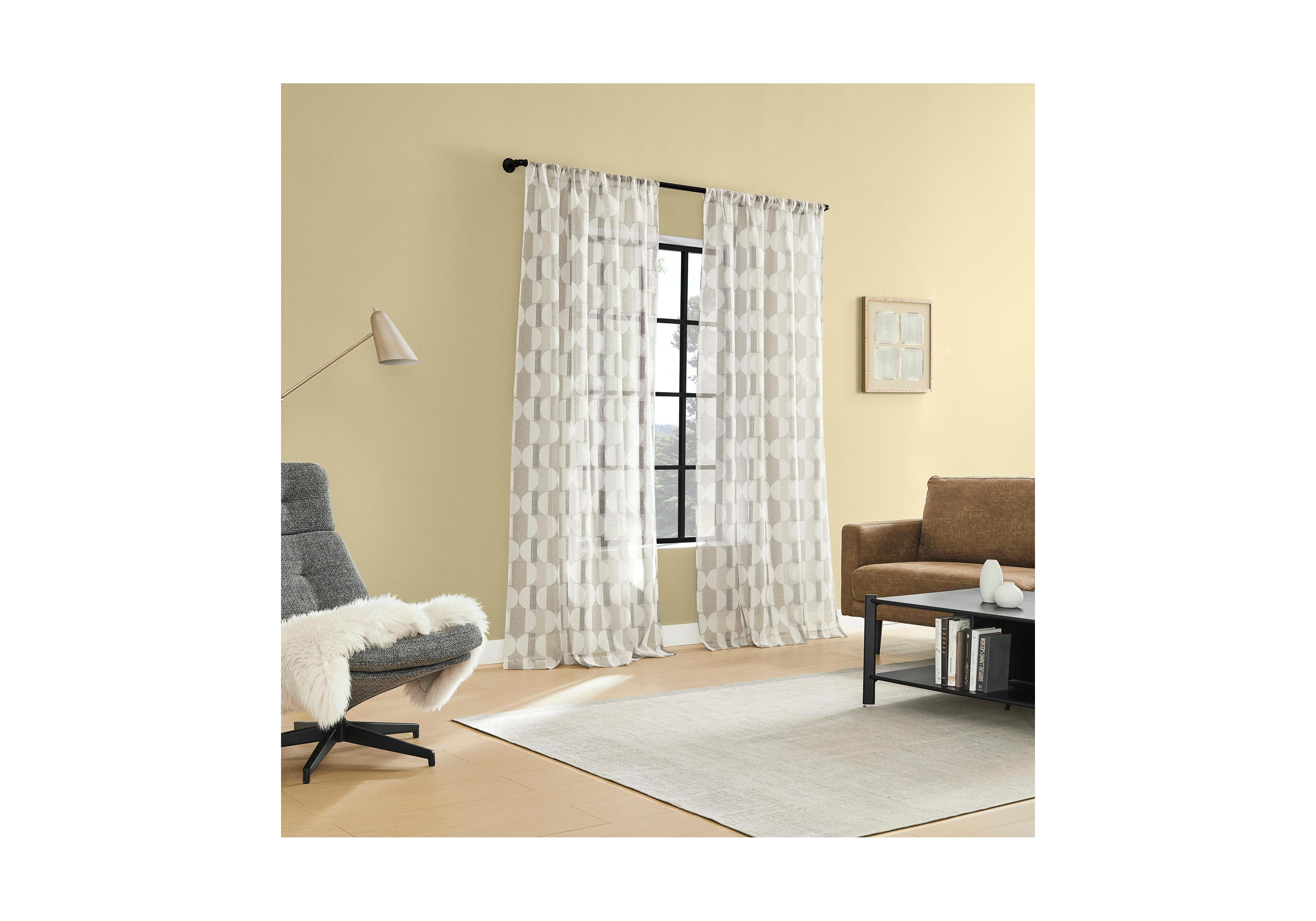 No. 918 Lucas Muted Retro Geometric Sheer Rod Pocket Curtain Panel Pair