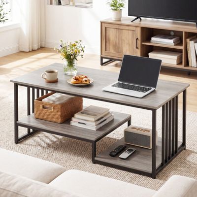 43.5 Inch Industrial Coffee Table with 2-Tier Open Storage Shelf