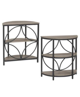 Narrow Side Table Set of 2 Semi Circular 3-Tier Tables with Heavy Duty Metal Frame