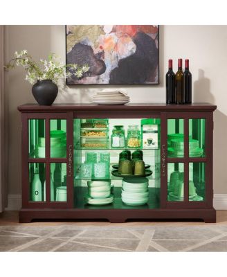 2-Tier Glass Door Cabinet with RGB Lights and Vintage Handles