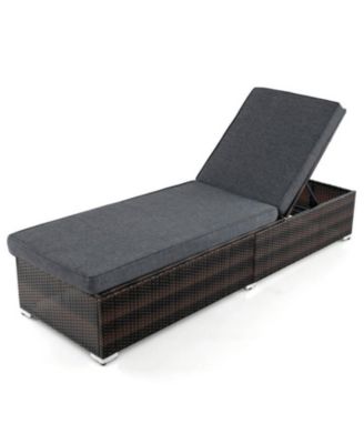Patio Wicker Lounge Chair with 4-level Backrest and Long Seat Cushion