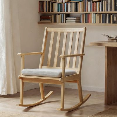 Solid Rubber Wood Rocking Chair with Removable Padded Seat Cushion