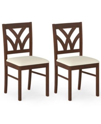 Upholstered Wooden Dining Chairs Set of 2 with Patterned Hollow Backrest and Soft Padded Seats