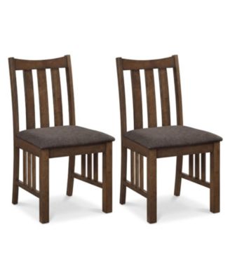 Slat Back Dining Side Chairs Set of 2 with Cushioned Seats and Inclined Backrest Farmhouse Design