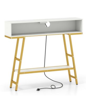 Slim 40 Inches  Console Table with Charging Station and App-Controlled RGB Lights