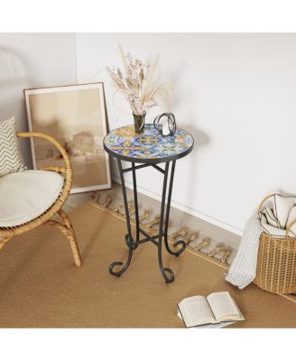 French Country Ceramic Tile Top Outdoor Side Table