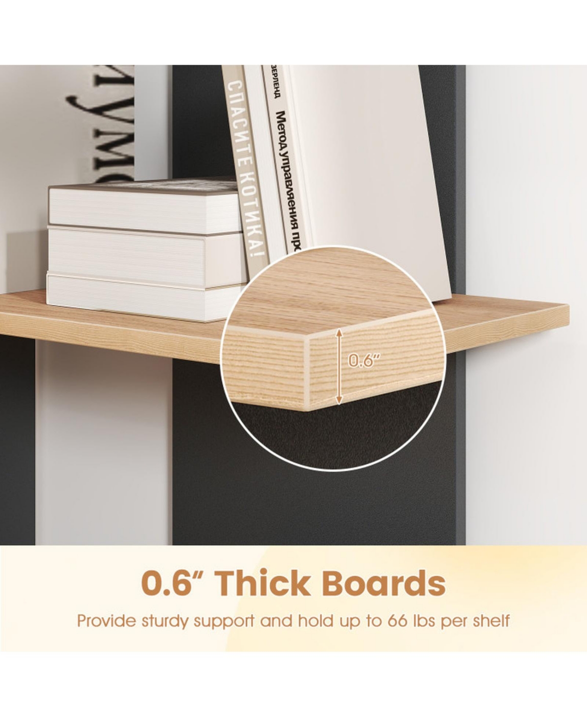Sugift 3-Tier Wooden Bookshelf with Anti-Tipping Kit and 15 Inch Shelf Spacing
