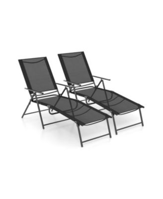 2 Piece Patio Folding Chaise Lounge Chairs Recliner with 6-Level Backrest