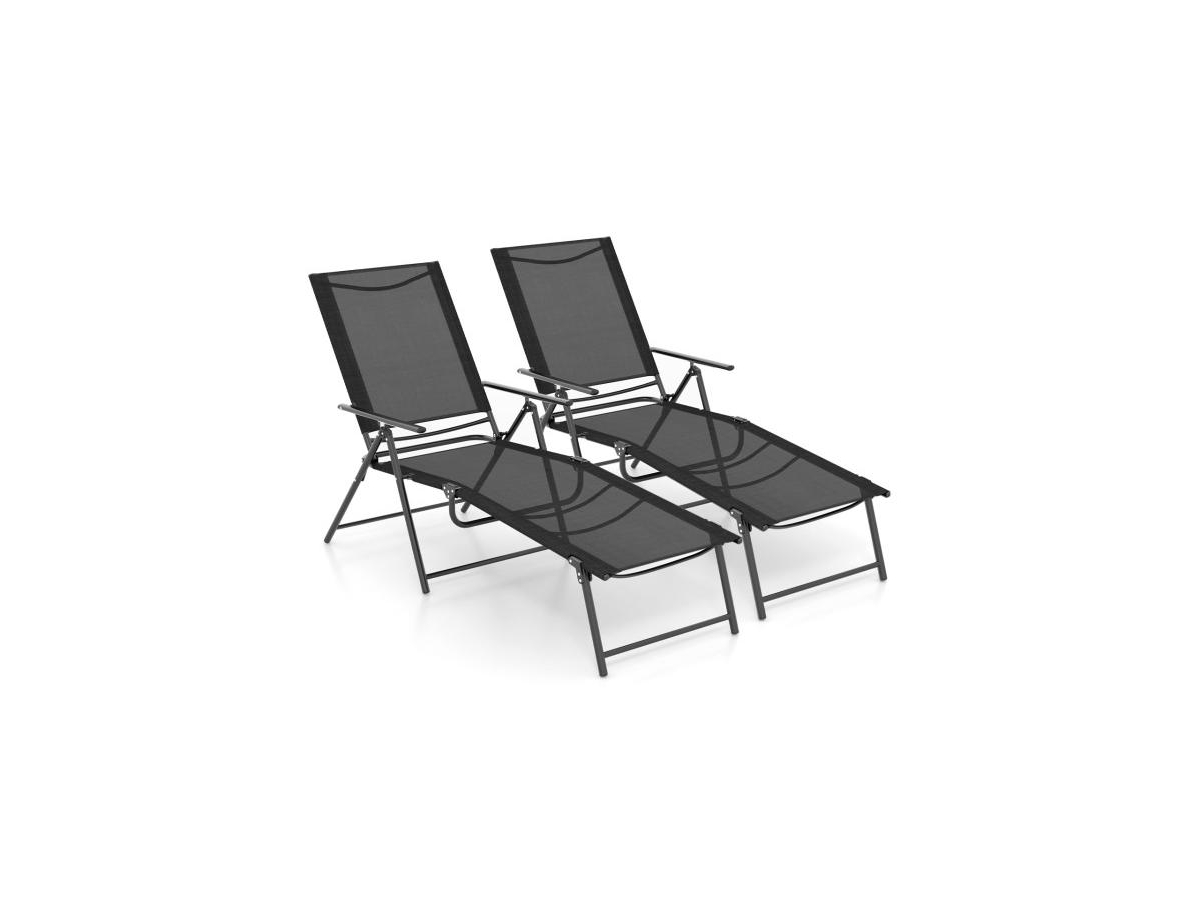 Boyel Living 2 Piece Patio Folding Chaise Lounge Chairs Recliner with 6-Level Backrest - Black