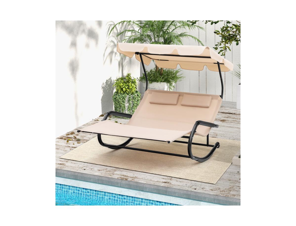 Boyel Living Outdoor 2 Persons Rocking Chaise Lounge with Canopy and Wheels