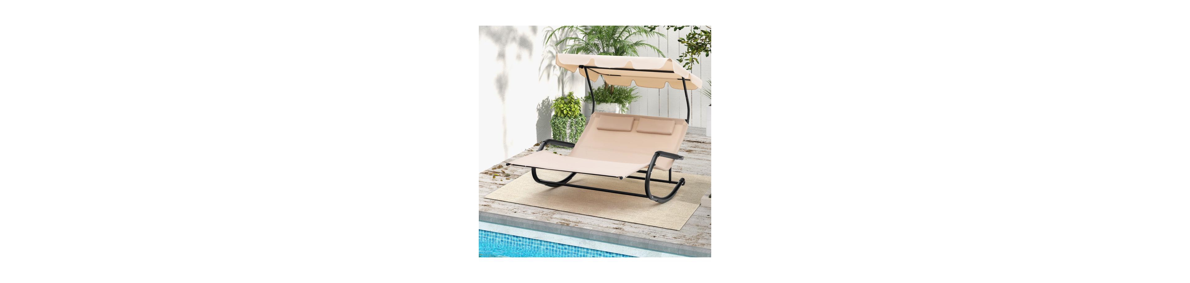 Boyel Living Outdoor 2 Persons Rocking Chaise Lounge with Canopy and Wheels