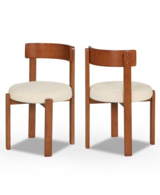 Set of 2 Upholstered Dining Chairs with Curved Backrest and Solid Rubber Wood Legs