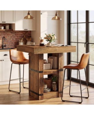 37.4" H Square Dining Table for 2-4, 2-Tier Storage