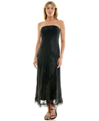 Juniors' Strapless Midi Lace-Trim Dress
