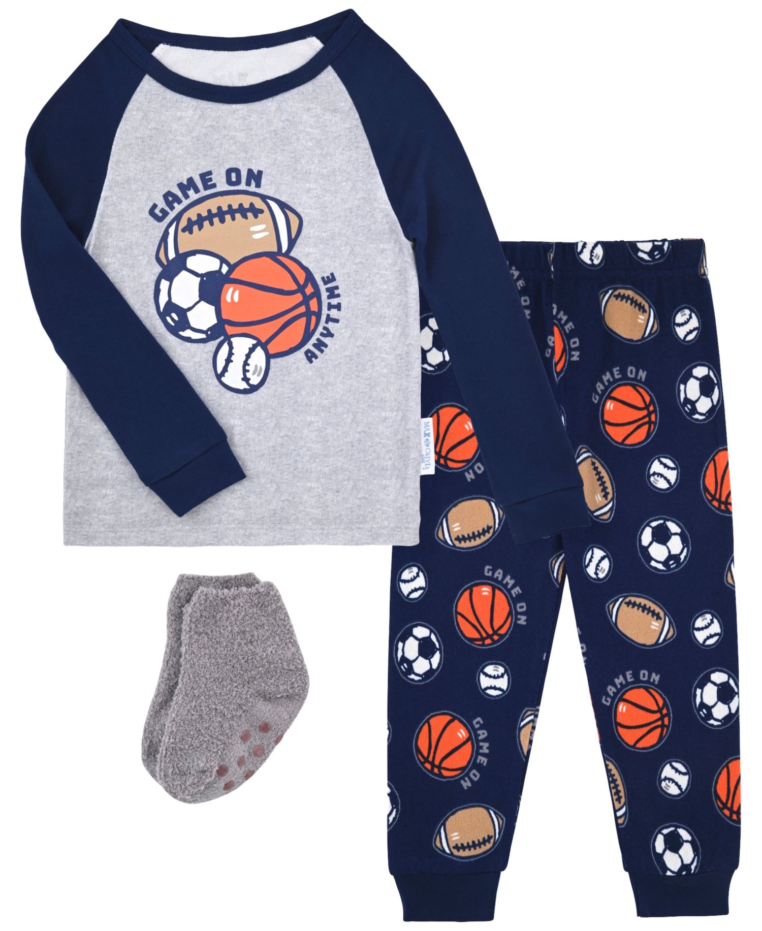 Boys' 12M-5T Game Day Sport Ball Pajama with Socks, 3-Piece Set
