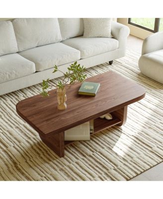 47.2" Fan-Shaped Coffee Table with Storage Shelf