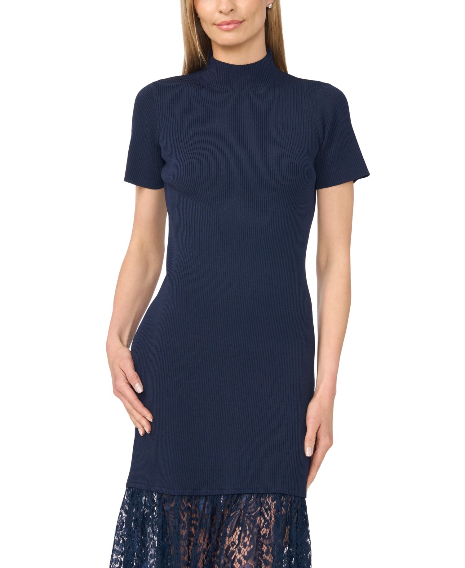 Women's High-Neck Lace Midi Sweater Dress