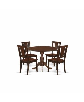 5 Piece Dinette Sets Includes 1 Drop Leaves Wooden Dining Table and 4 Mahogany Mid Century Modern Dining Chairs