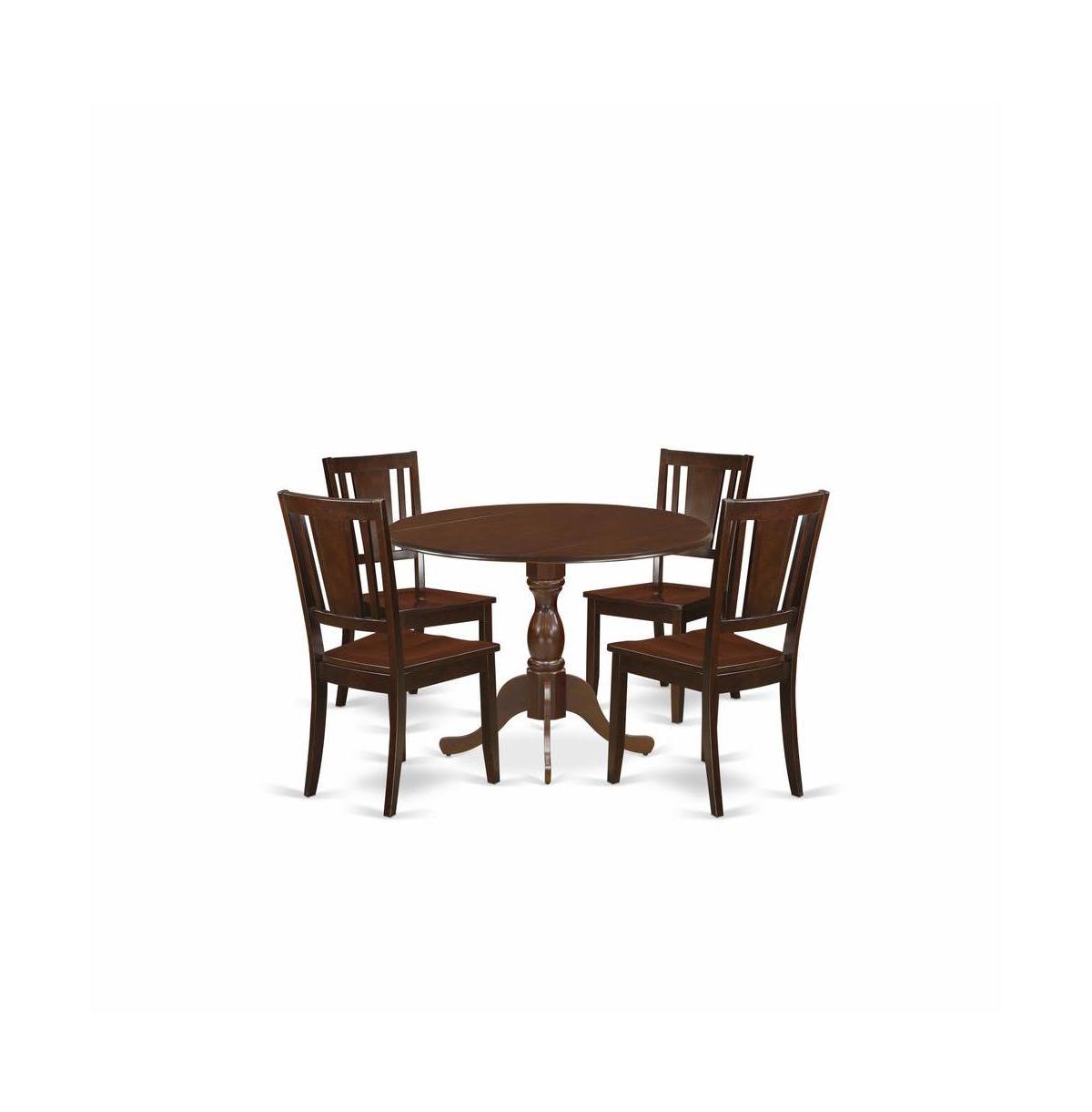 East West Furniture 5 Piece Dinette Sets Includes 1 Drop Leaves Wooden Dining Table and 4 Mahogany Mid Century Modern Dining Chairs - Mahogany