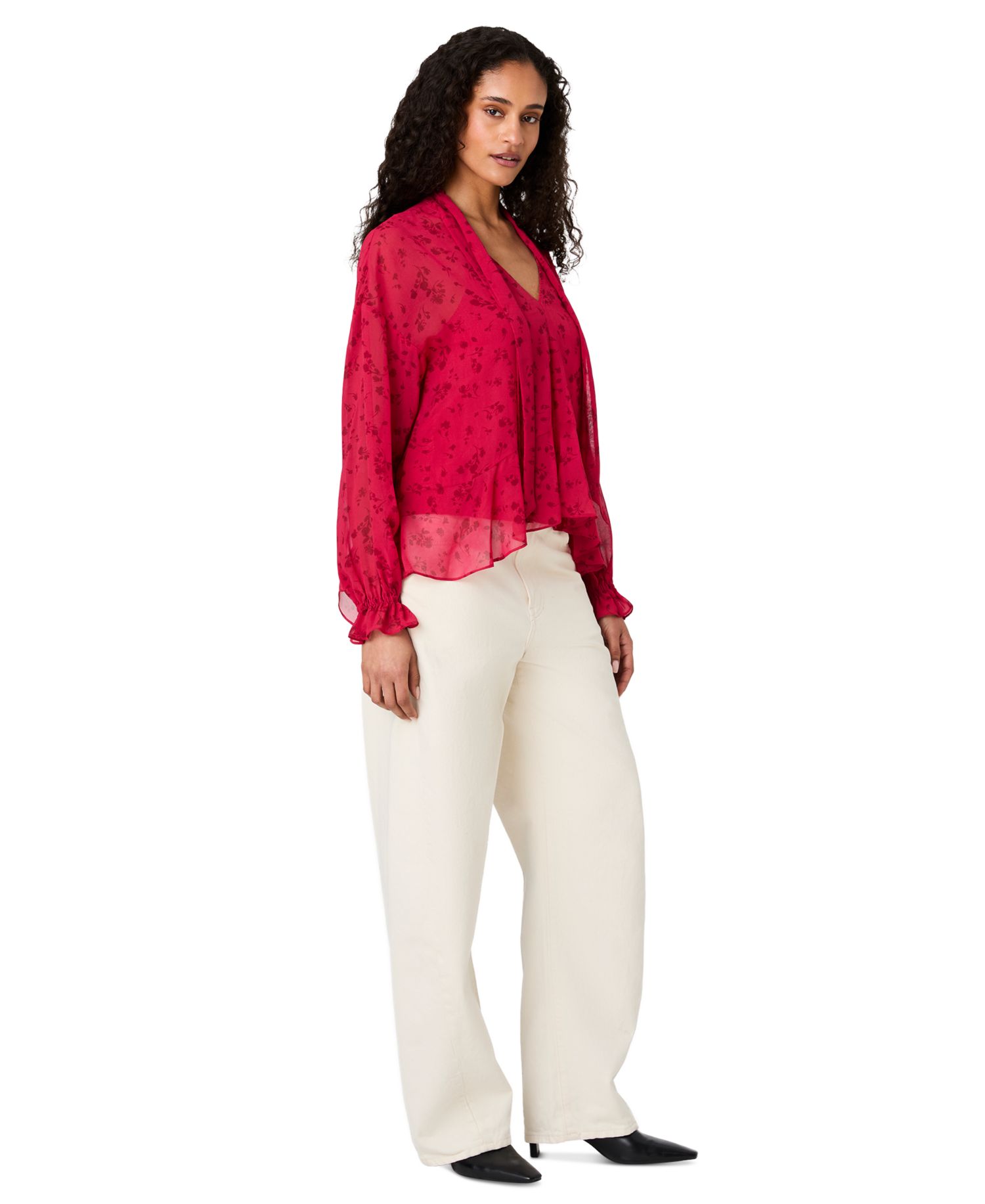 Women's Marina Long-Sleeve V-Neck Chiffon Top