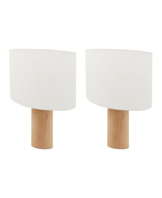 Mia Natural Wood LED Table Lamps with Drum Shades, Set of 2