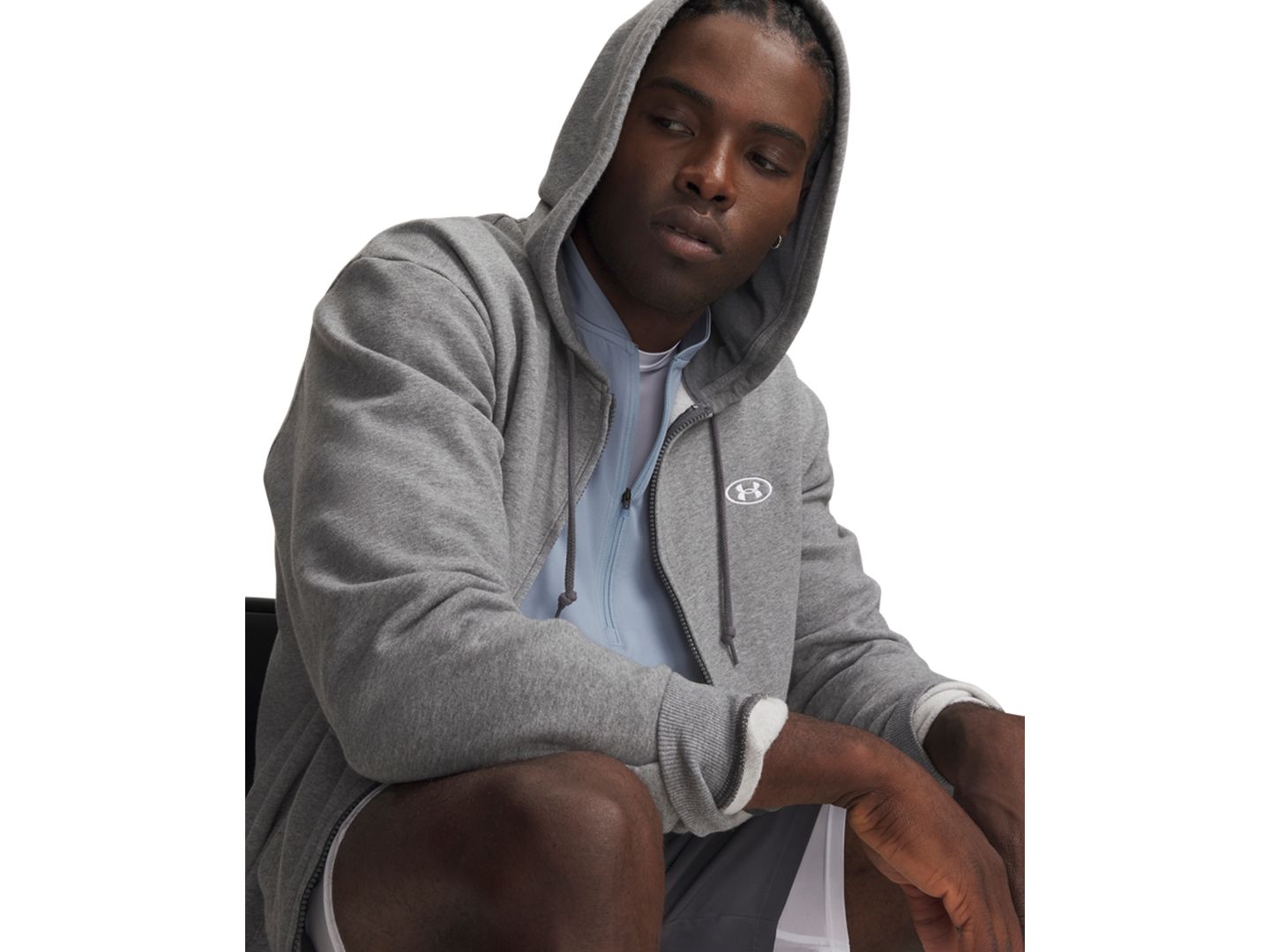 Мужское худи Under Armour Rival Full-Zip, цвет: Тёмно-серый меланжевый — фото 2