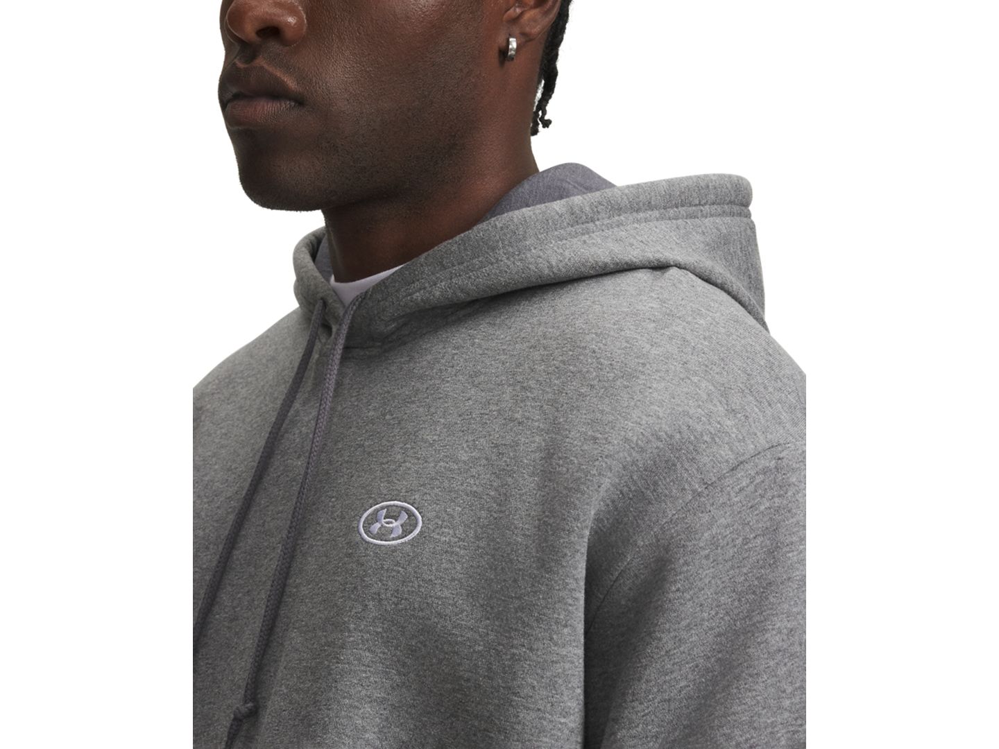 Мужское худи Under Armour Rival Fleece, цвет: Тёмно-серый меланжевый / Белый — фото 2