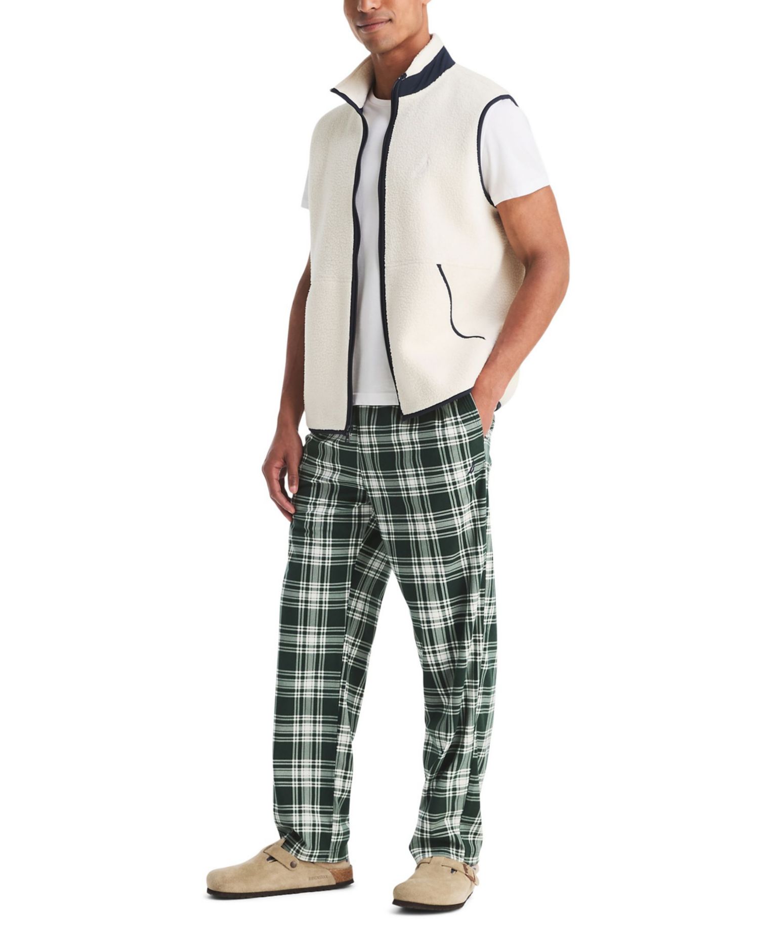 Men's Open Bottom Plaid Fleece Relaxed-Fit Pajama Pants