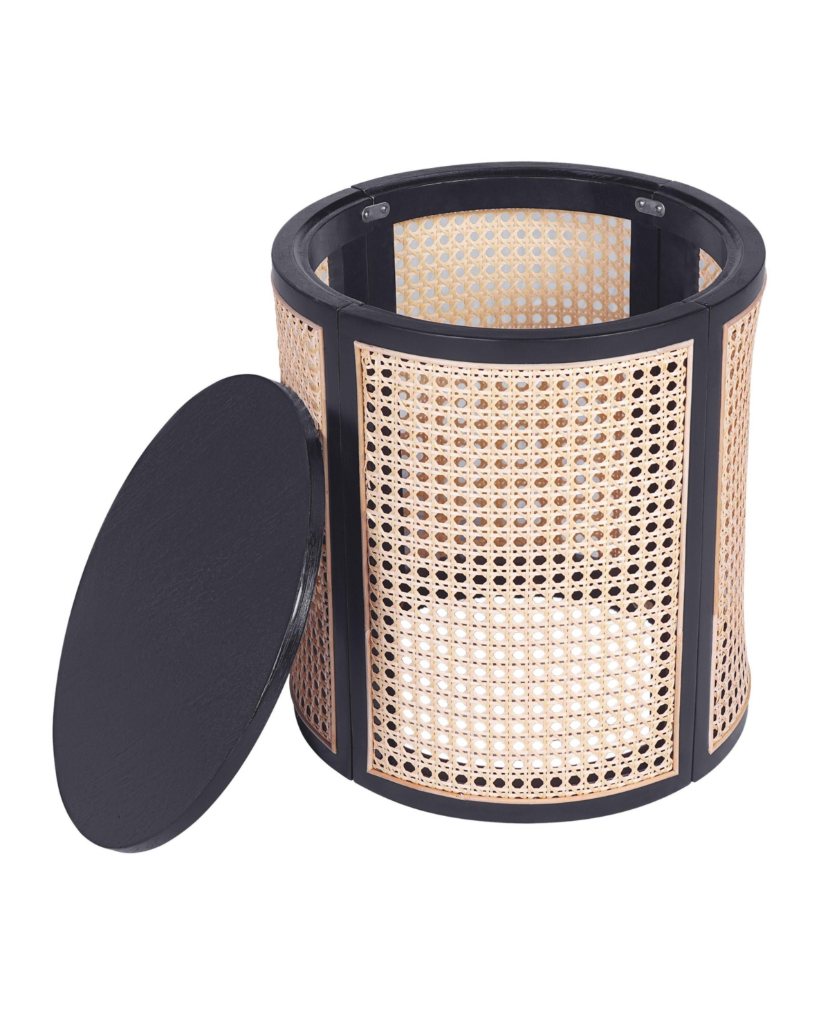 Flynama Round Rattan End Table, 15.7 Inch Woven Side Table with Rubber Wood Top, Small Nightstand for Living Room Bedroom